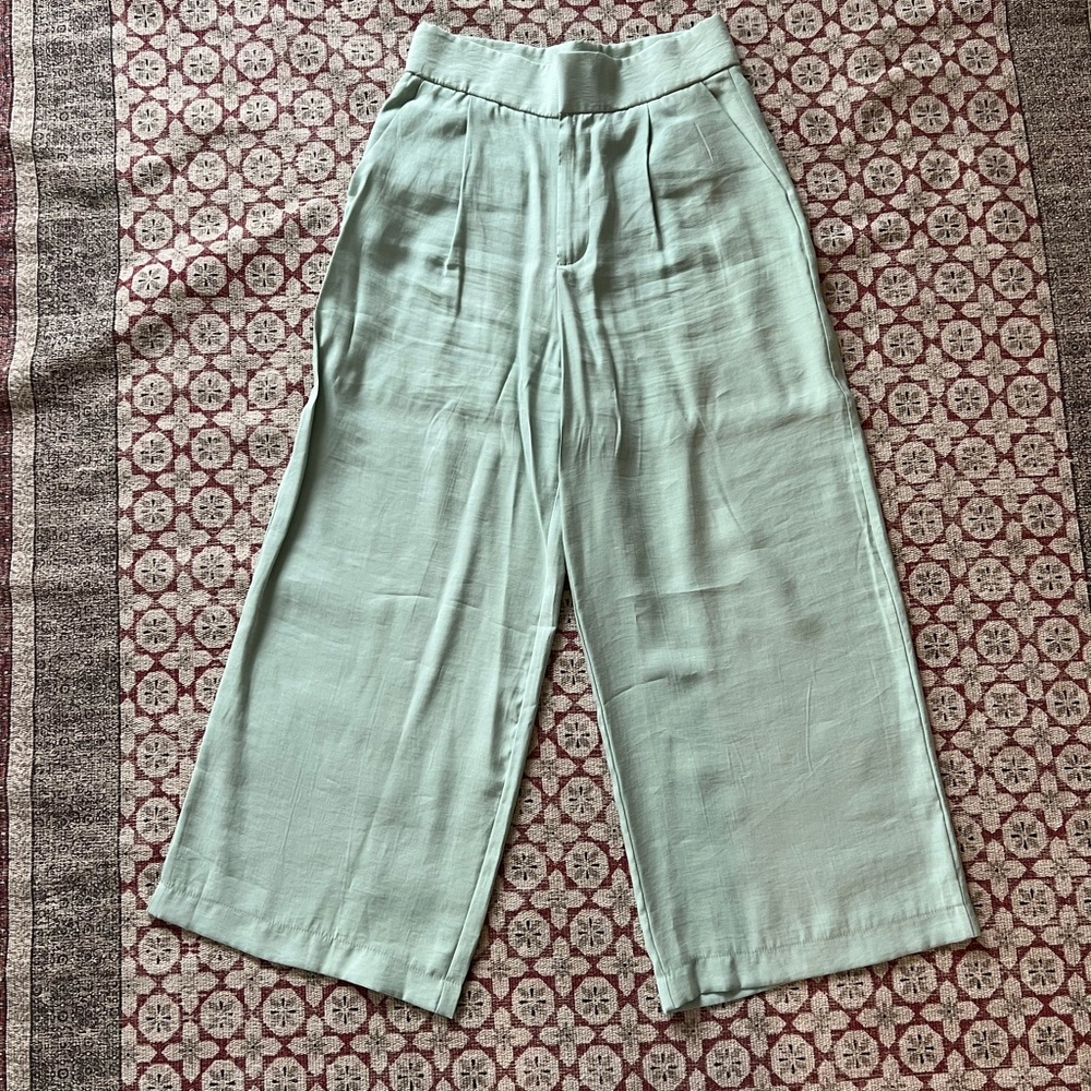 Mint Green Wide-Leg Ankle Trousers